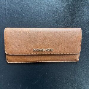 MK Long Saffiano Leather Cognac Card Holder Wallet